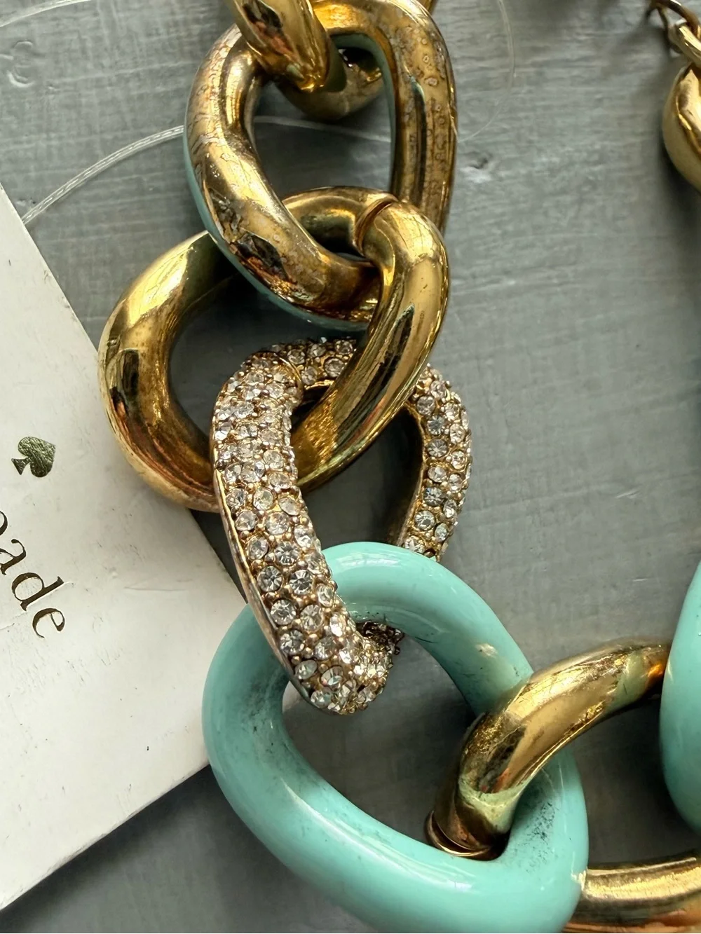 Kate Spade Gold Aqua Chunky Chain Link Bracelet NEW